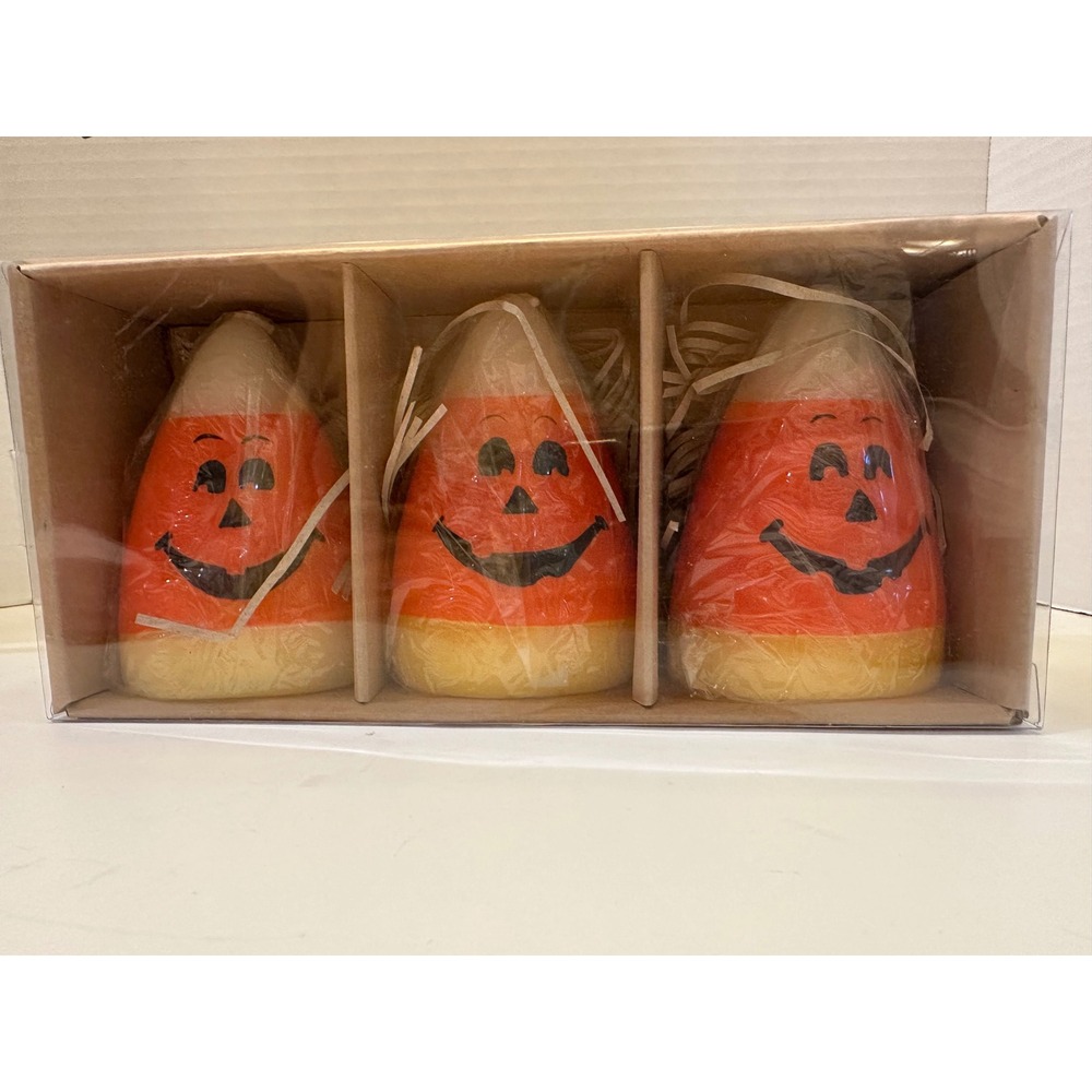 Pack of 3 Candy Corn Jack O Lantern Face Unopened Candles Halloween Fall